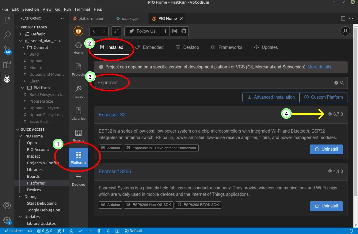Current Espressif 32 platform version