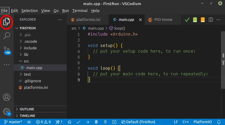 Empty main.cpp and project directory