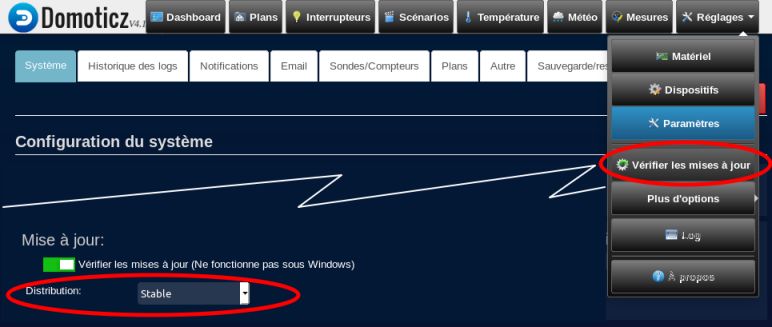 Image Domoticz: Réglagles/Paramètres/Mise à jour