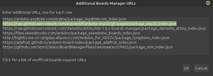 Arduino IDE adding EPS32 package in the boards manager