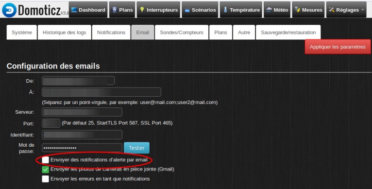 Email Setup in Domoticz