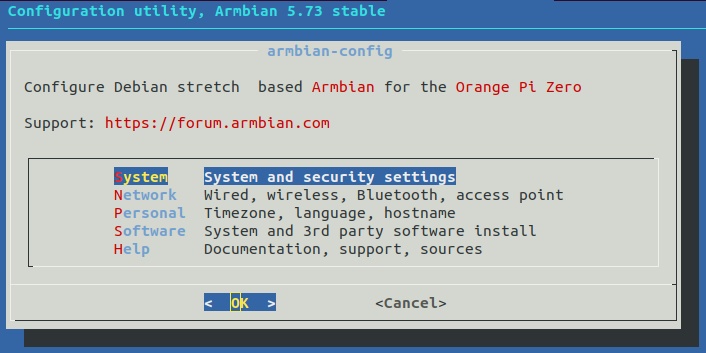 Main configuration screen