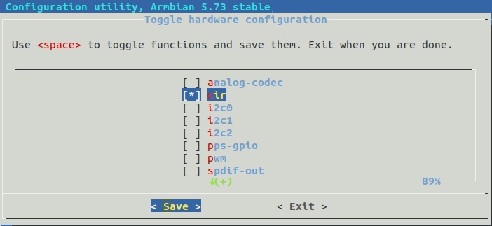 Toggle hardware configuration screen