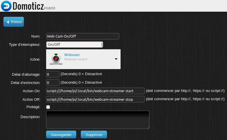 Définition de la caméra virtuelle dans Domoticz