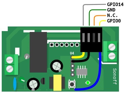 connexions sur la carte du Sonoff
