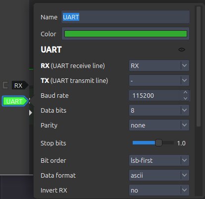 PulseView UART decoder settings